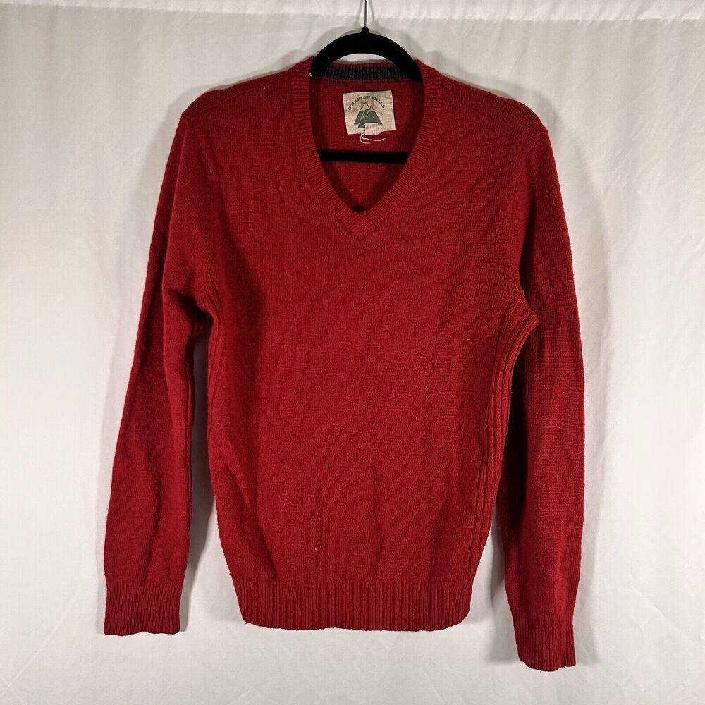 O'hanlon Mills Lambs Wool Blend Sweater Women's Medium Red Knit Vneck Pullover